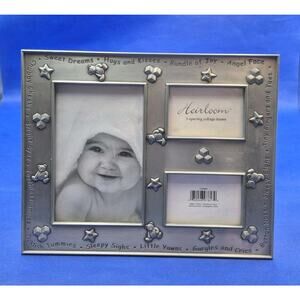 Heirloom Silvertone Baby Picture Frame 3 Opening Collage 10x8" UNUSED